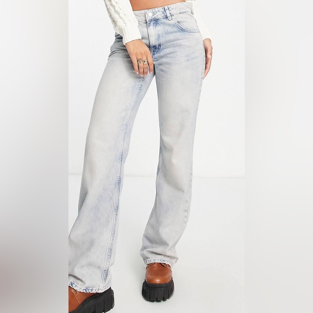 Washed out bleached straight leg jeans in blue